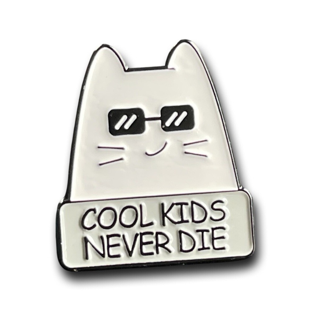 cool kids never die cat sunglasses Funny Lapel Pin cute‎ white kitty